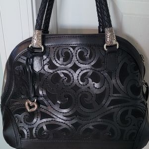 Brighton Bkack Leather Cut-out Applique Handbag
